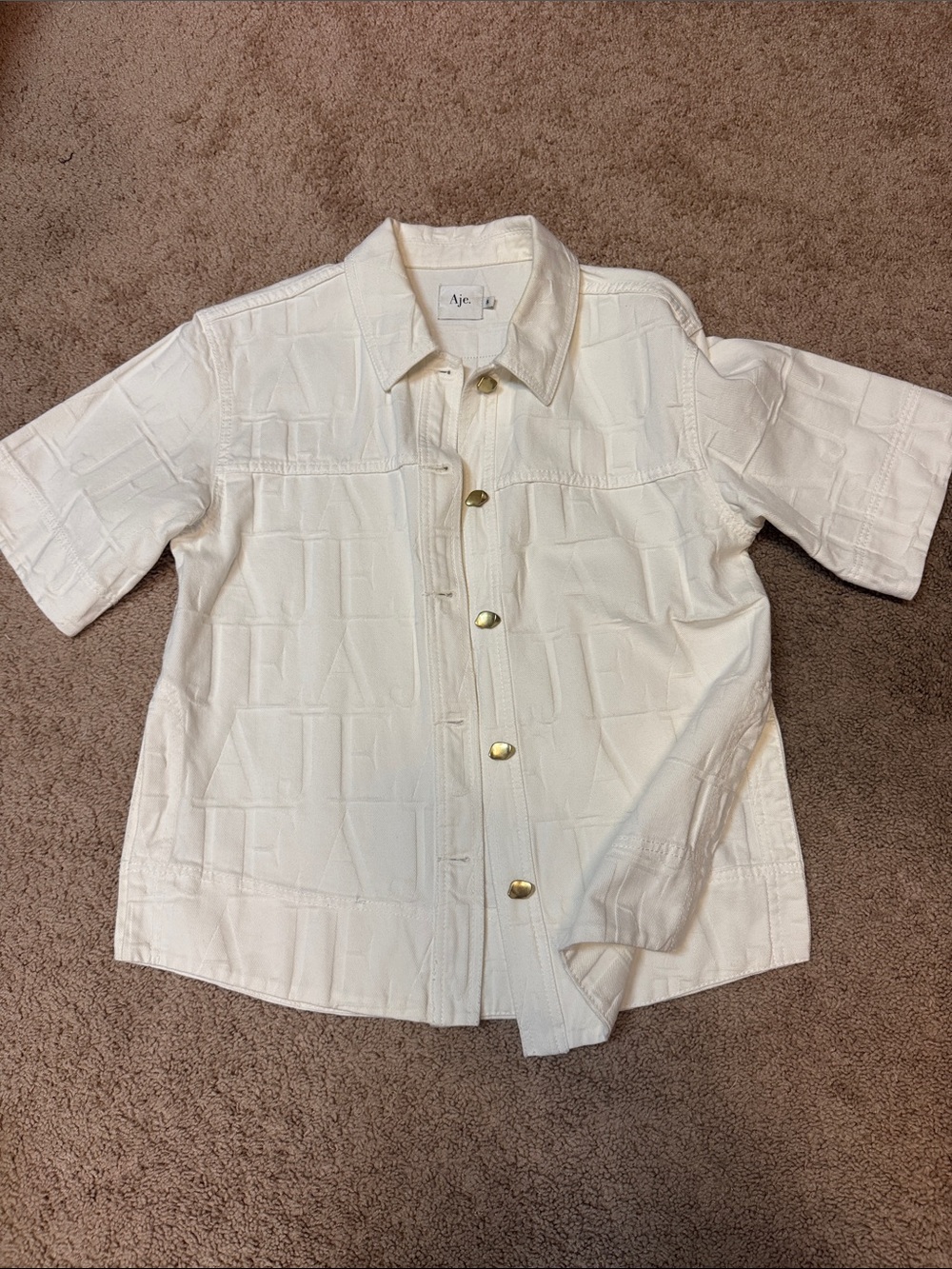 Aje oversized denim Button-Front Shirt with Gold Buttons and logo detail